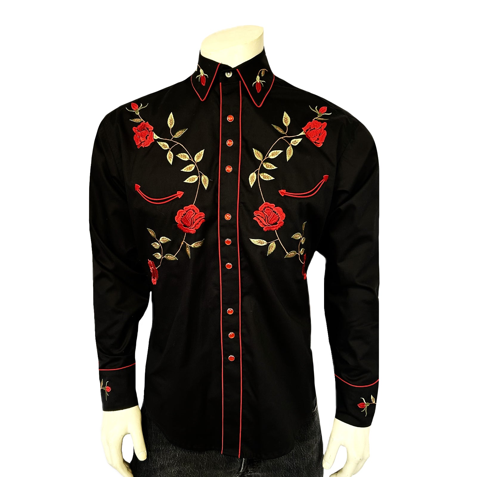 Men's Vintage Black Rose Embroidered Western Shirt