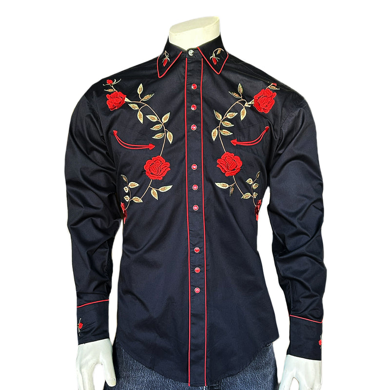 Men's Vintage Rose Embroidered Western Shirt