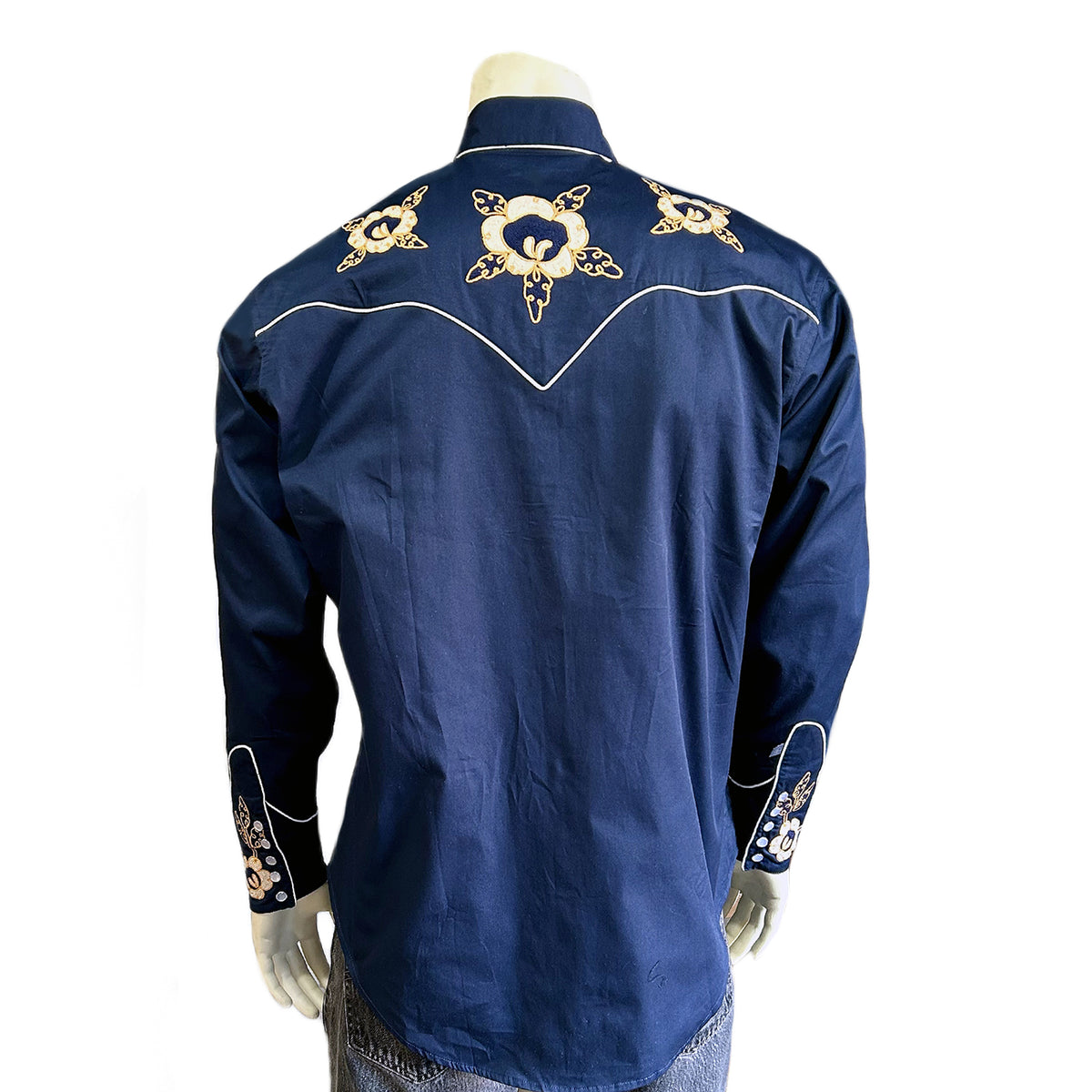 Men's Navy Vintage Floral Embroidered Western shirt