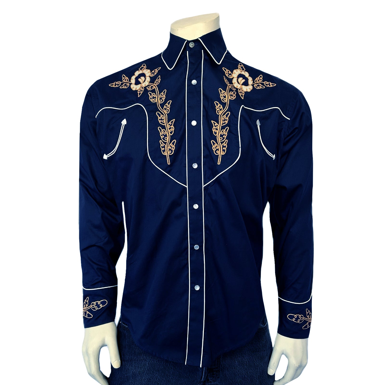 Rockmount Men's Art Deco Tulip Embroidery Navy Western Shirt