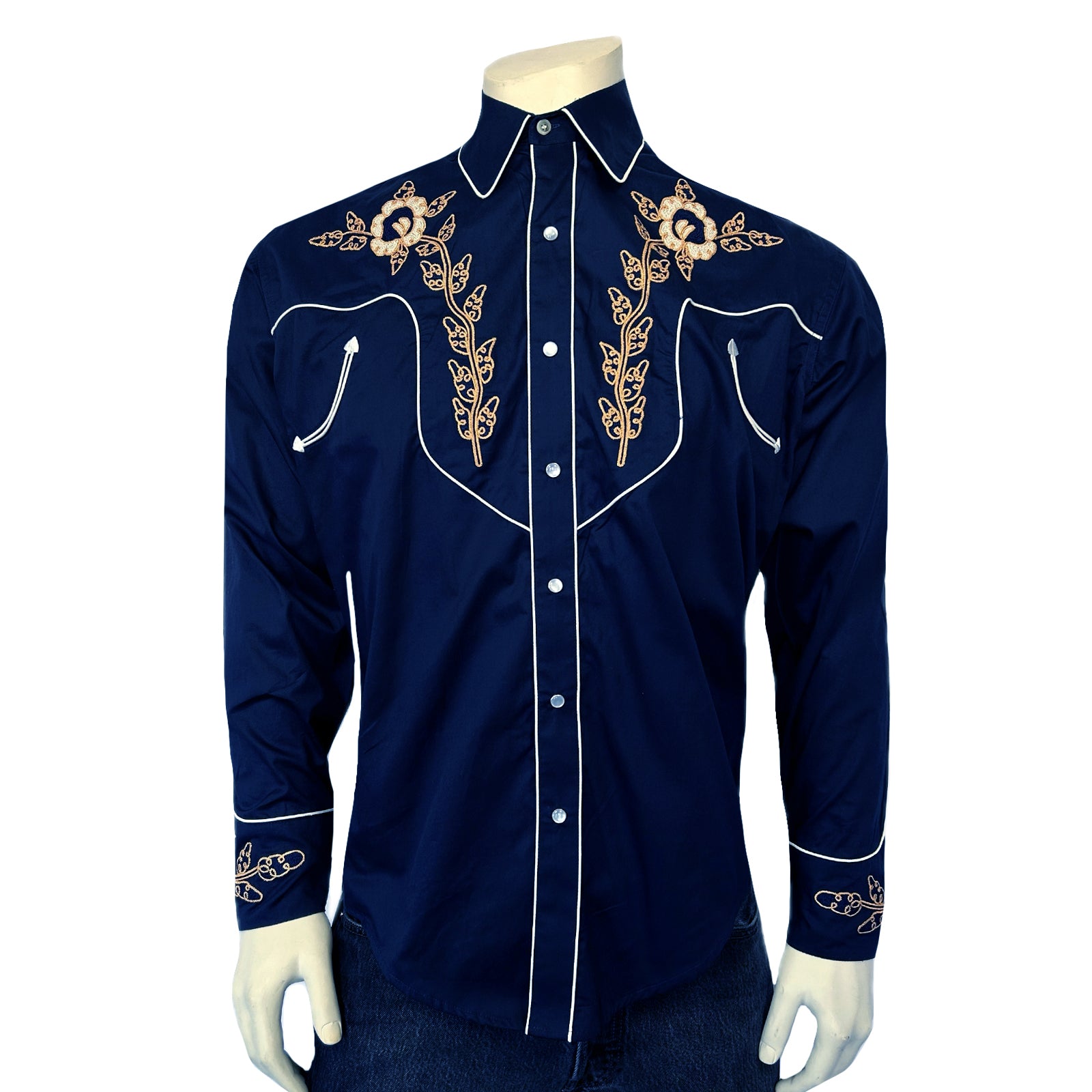 Men's Vintage Navy Floral Embroidered Western Shirt - XL Men's Vintage Navy Floral Embroidered Western Shirt - XL