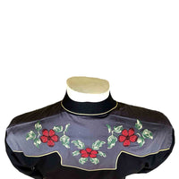 Men's Vintage 2-Tone Floral Embroidered Western Shirt in Black & Grey