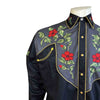 Men's Vintage 2-Tone Floral Embroidered Western Shirt in Black & Grey