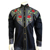 Men's Vintage 2-Tone Floral Embroidered Western Shirt in Black & Grey