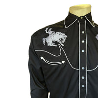Men's Vintage Bronc Embroidered Western Shirt in Black & White