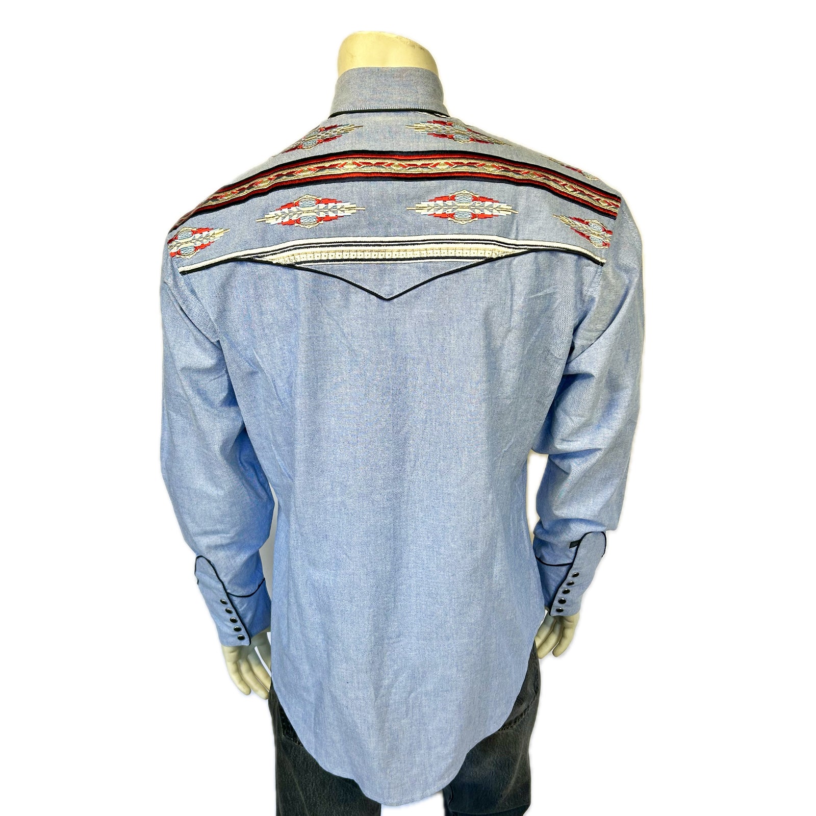 Men's Vintage Denim Serape Embroidered Western Shirt