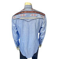 Men's Vintage Denim Serape Embroidered Western Shirt