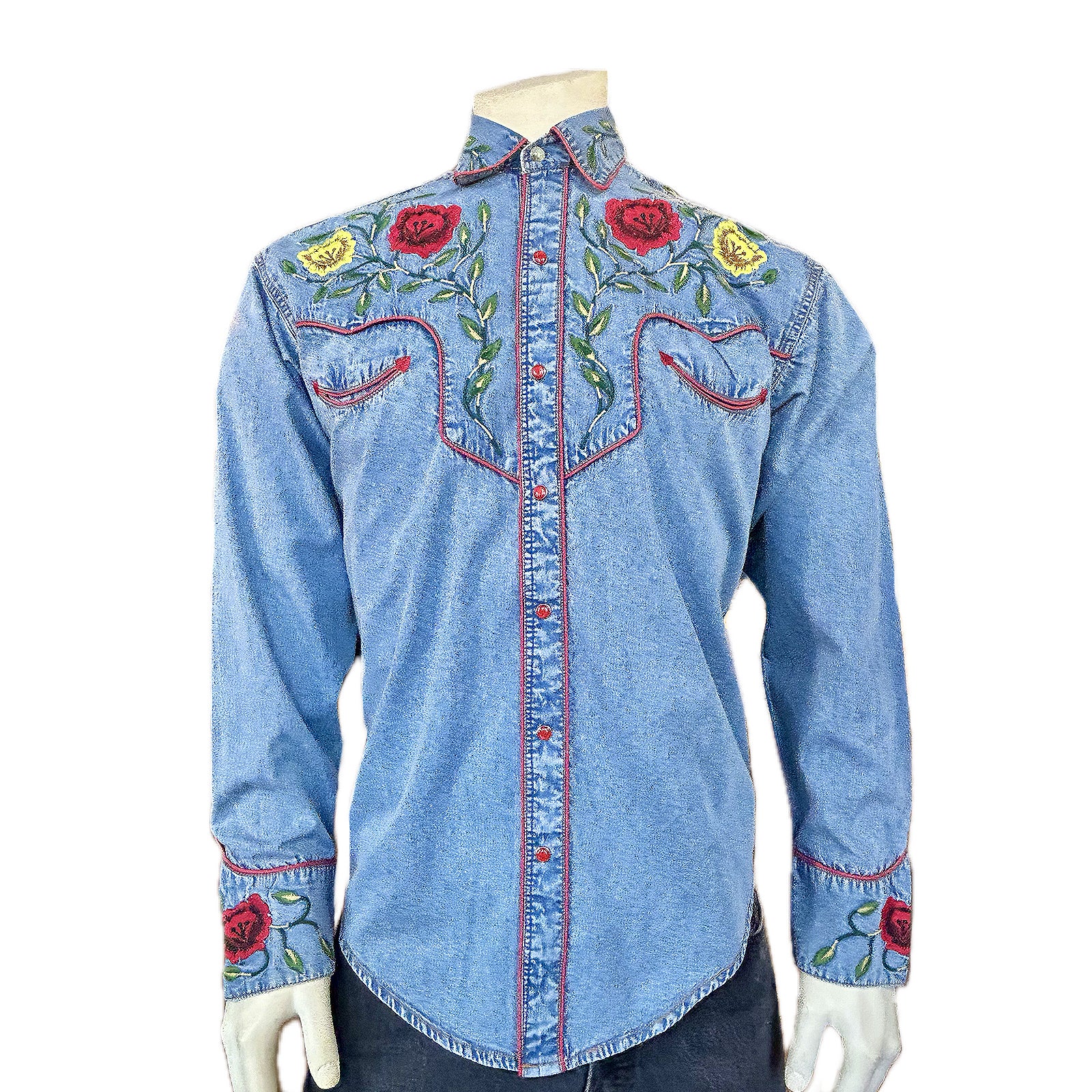 Rockmount Men's Floral Embroidered Vintage Denim Shirt