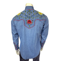 Men's Vintage Denim Floral Embroidered Western Shirt