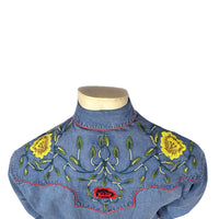 Men's Vintage Denim Floral Embroidered Western Shirt