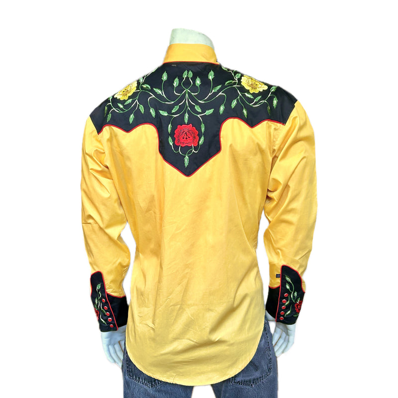 Men's 2-Tone Black & Gold Floral Embroidery Western Shirt