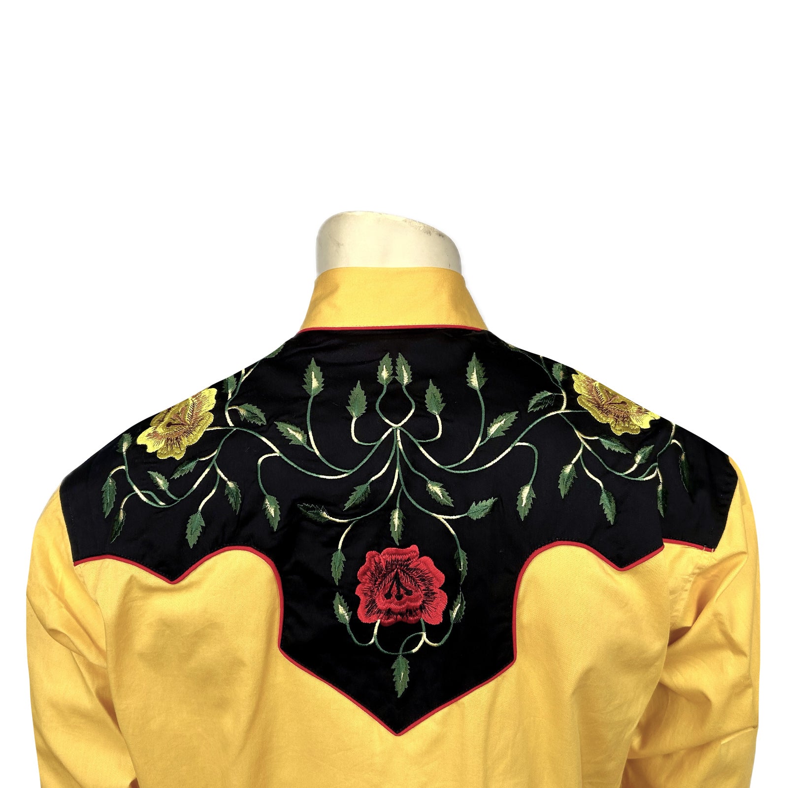 Men's 2-Tone Black & Gold Floral Embroidery Western Shirt