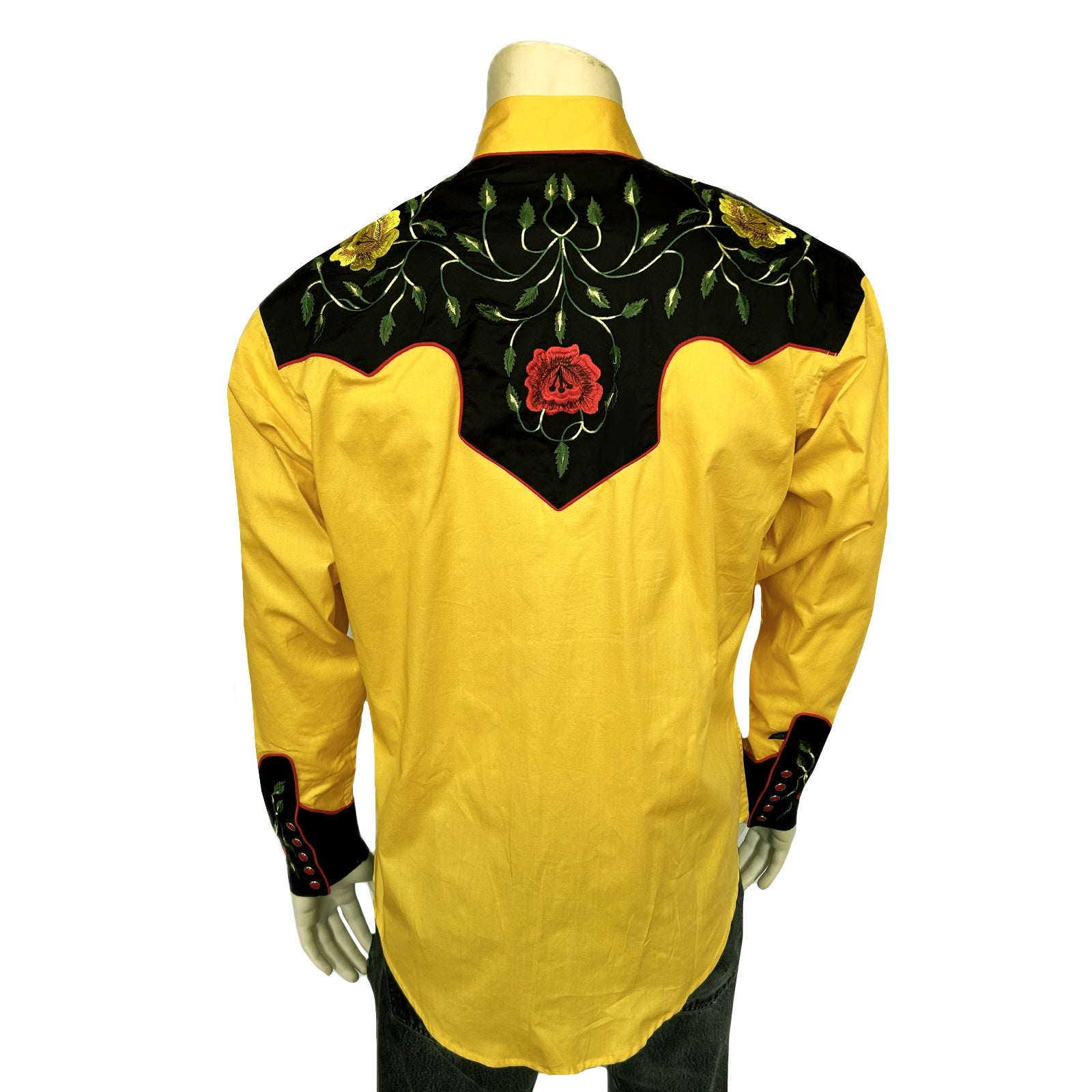 Men's 2-Tone Black & Gold Floral Embroidery Western Shirt