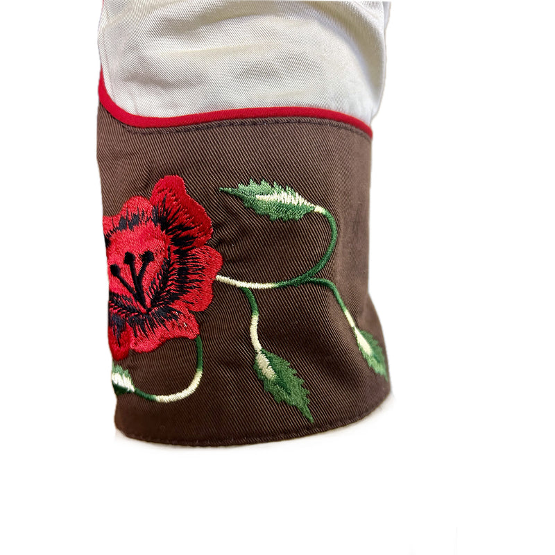 Men's 2-Tone Brown & Tan Floral Embroidery Western Shirt