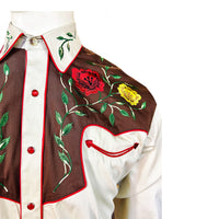 Men's 2-Tone Brown & Tan Floral Embroidered Western Shirt