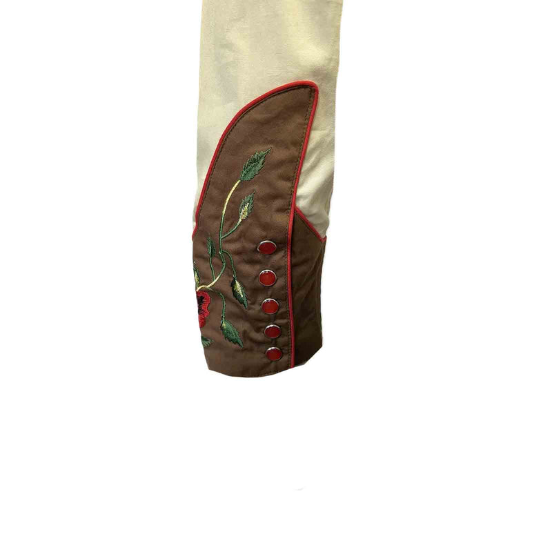 Men's 2-Tone Brown & Tan Floral Embroidered Western Shirt