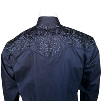 Men's Vintage Tooling Embroidered Black-on-Black Western Shirt