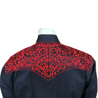 Men's Vintage Tooling Embroidered Black & Red Western Shirt