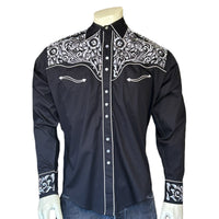 Men's Vintage Tooling Embroidered Black & Silver Western Shirt