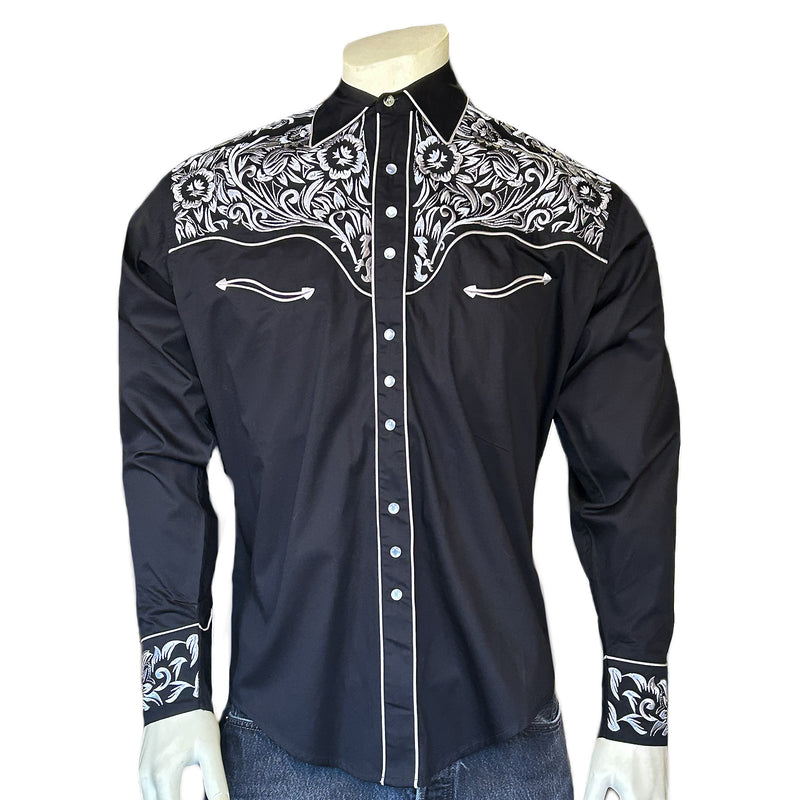 Rockmount Women's Vintage Tooling Embroidery Black & Turquoise Shirt