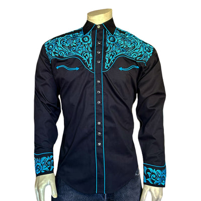 Rockmount Women's Vintage Tooling Embroidery Black & Turquoise Shirt