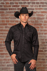 Men's Vintage Black-on-Black Tooling Embroidered Western Shirt