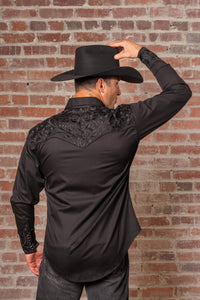 Men's Vintage Black-on-Black Tooling Embroidered Western Shirt