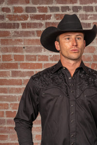 Men's Vintage Black-on-Black Tooling Embroidered Western Shirt