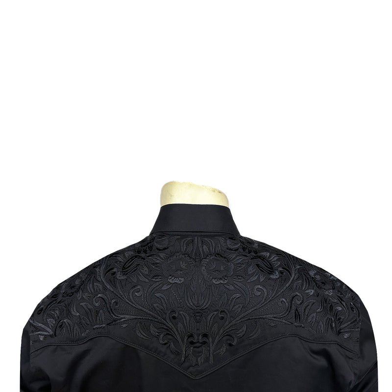 Men's Vintage Black-on-Black Tooling Embroidered Western Shirt