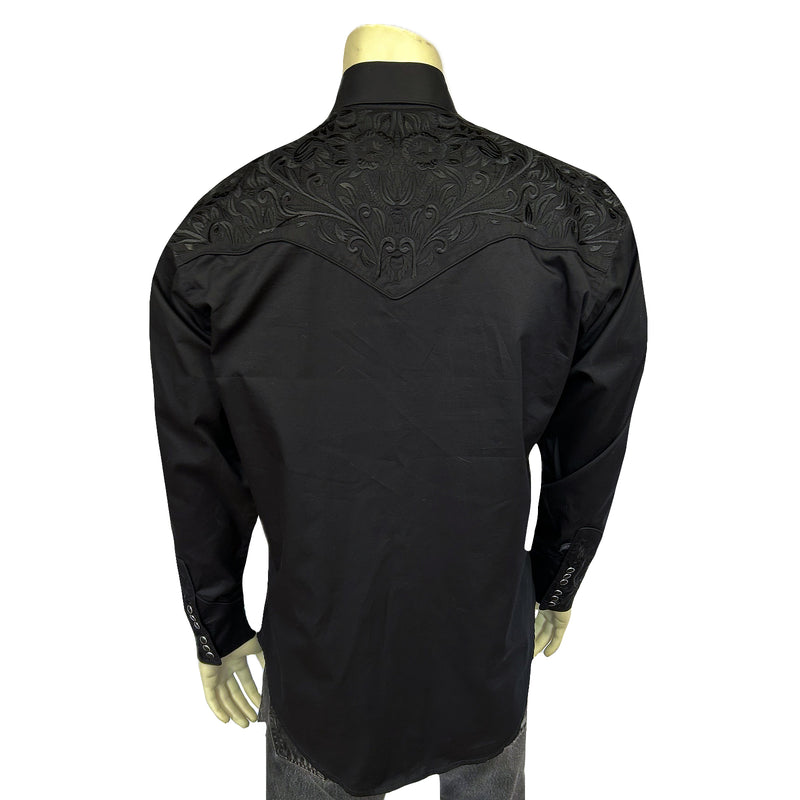 Men's Vintage Black-on-Black Tooling Embroidered Western Shirt