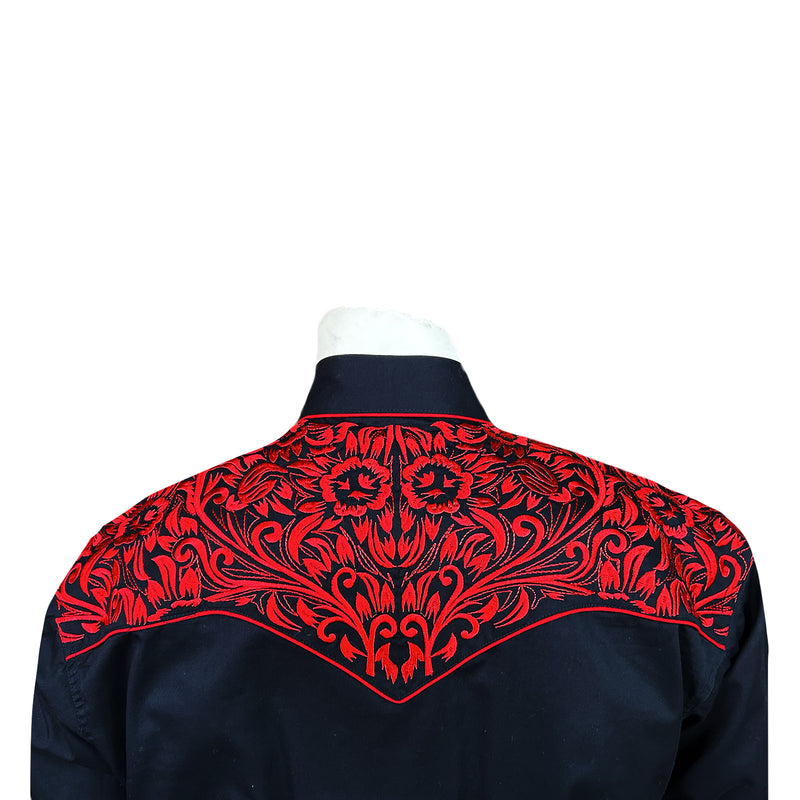 Men's Vintage Black & Red Tooling Embroidered Western Shirt