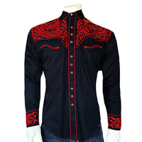 Men's Vintage Black & Red Tooling Embroidered Western Shirt