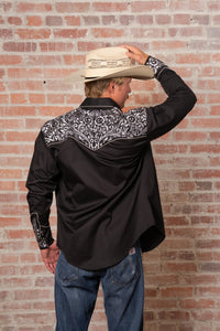 Men's Vintage Black & Silver Tooling Embroidered Western Shirt