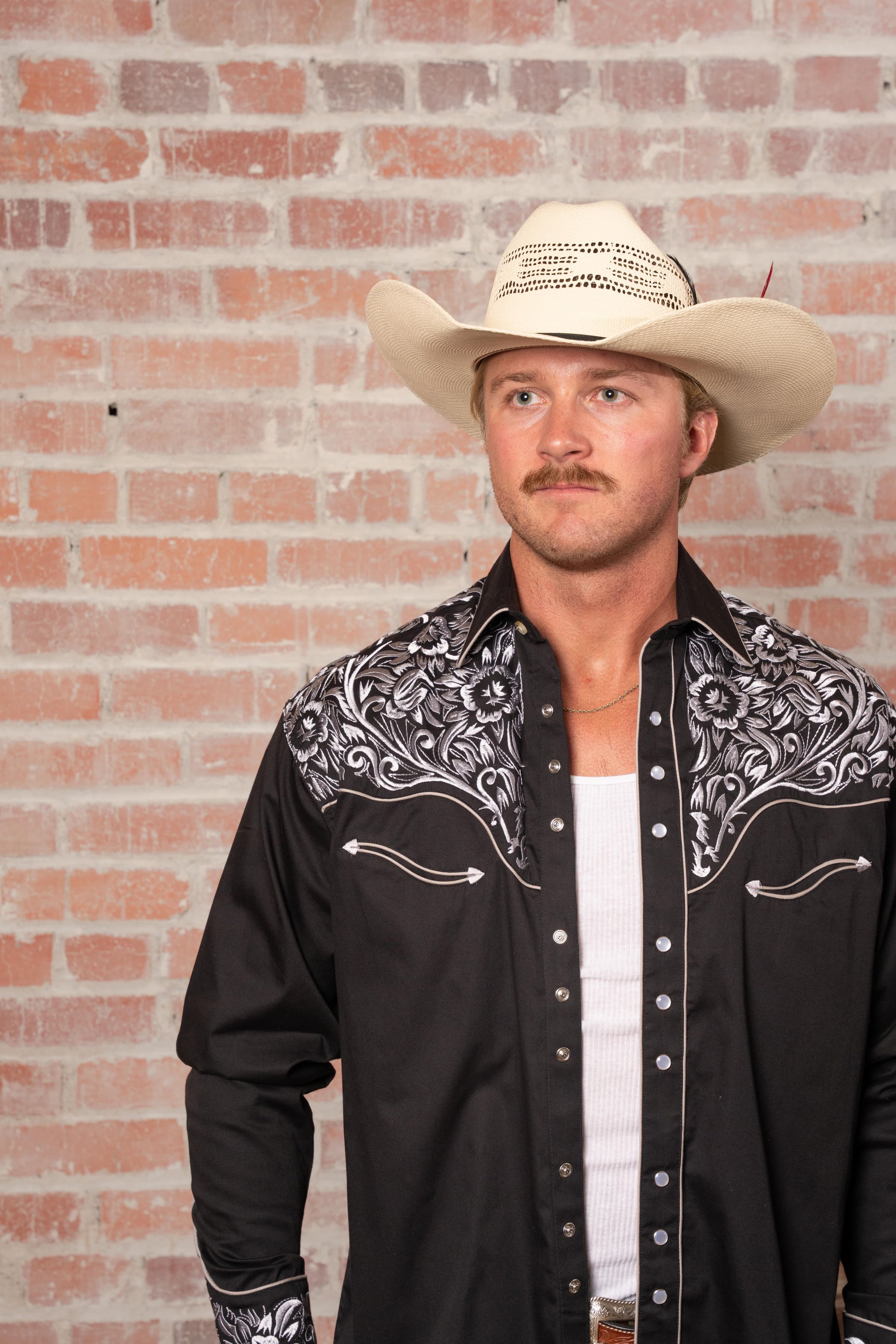 Men's Vintage Black & Silver Tooling Embroidered Western Shirt