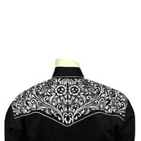 Men's Vintage Black & Silver Tooling Embroidered Western Shirt