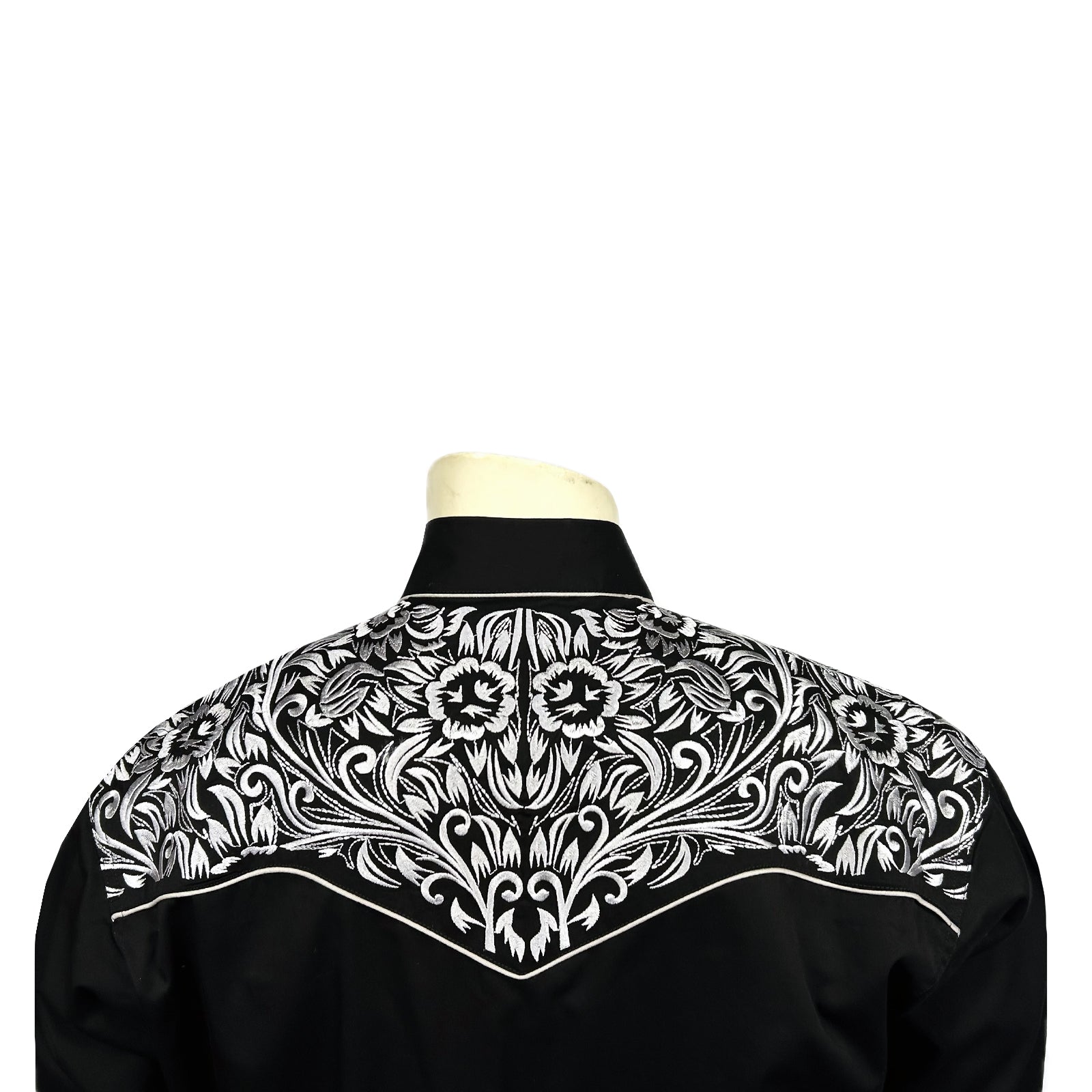 Men's Vintage Black & Silver Tooling Embroidered Western Shirt