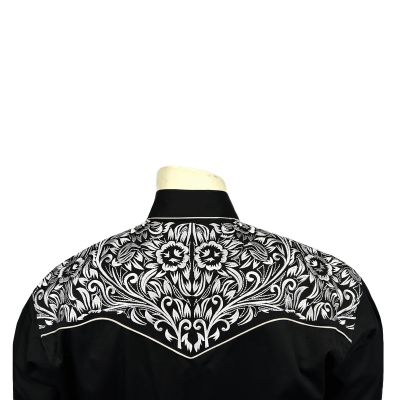 Men's Vintage Black & Silver Tooling Embroidered Western Shirt