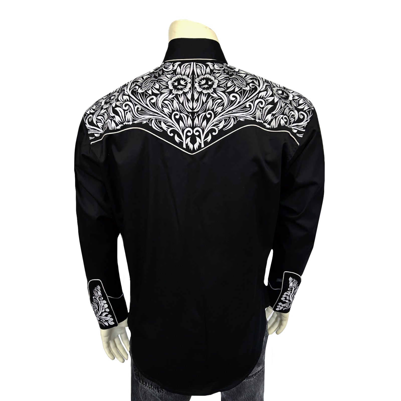 Men's Vintage Black & Silver Tooling Embroidered Western Shirt