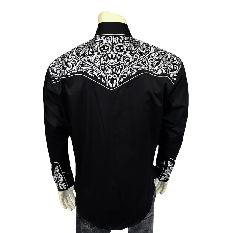 Men's Vintage Black & Silver Tooling Embroidered Western Shirt