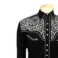 Men's Vintage Black & Silver Tooling Embroidered Western Shirt
