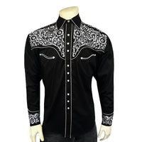 Men's Vintage Black & Silver Tooling Embroidered Western Shirt