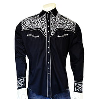 Men's Vintage Black & Silver Tooling Embroidered Western Shirt