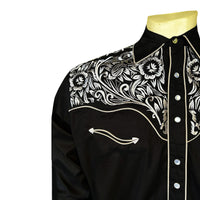 Men's Vintage Black & Silver Tooling Embroidered Western Shirt