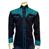 Men's Vintage Black & Turquoise Tooling Embroidered Western Shirt