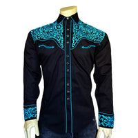 Men's Vintage Black & Turquoise Tooling Embroidered Western Shirt