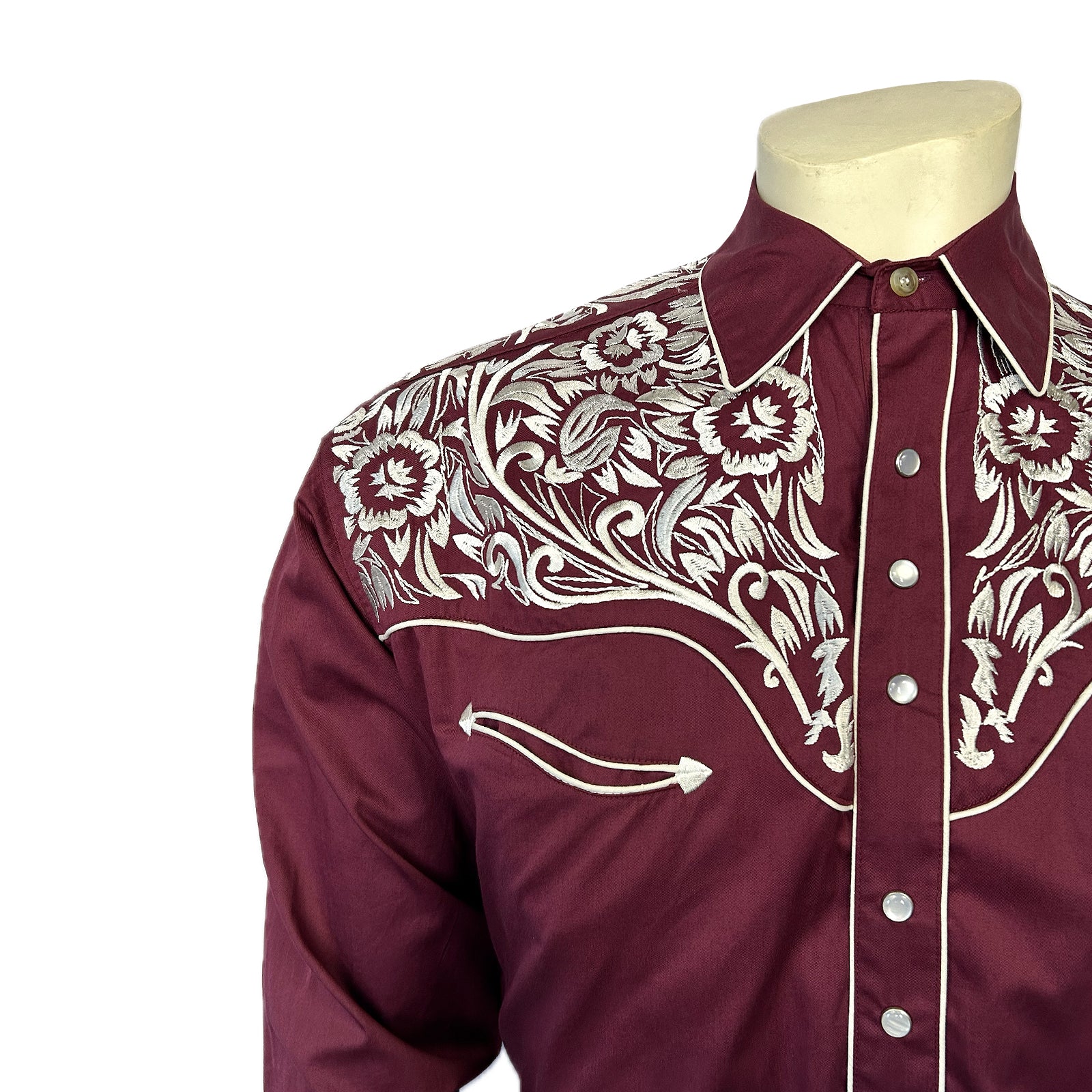 Vintage Western Men's Cowboy and Rodeo Shirt by Rock Creek, Rockabilly, Burgundy with Embroidered Eagles, Tag Size Large (see hotsell meas. photo)