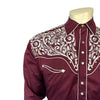 Men's Vintage Burgundy & Silver Tooling Embroidered Western Shirt