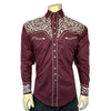 Men's Vintage Tooling Embroidered Burgundy & Silver Western Shirt