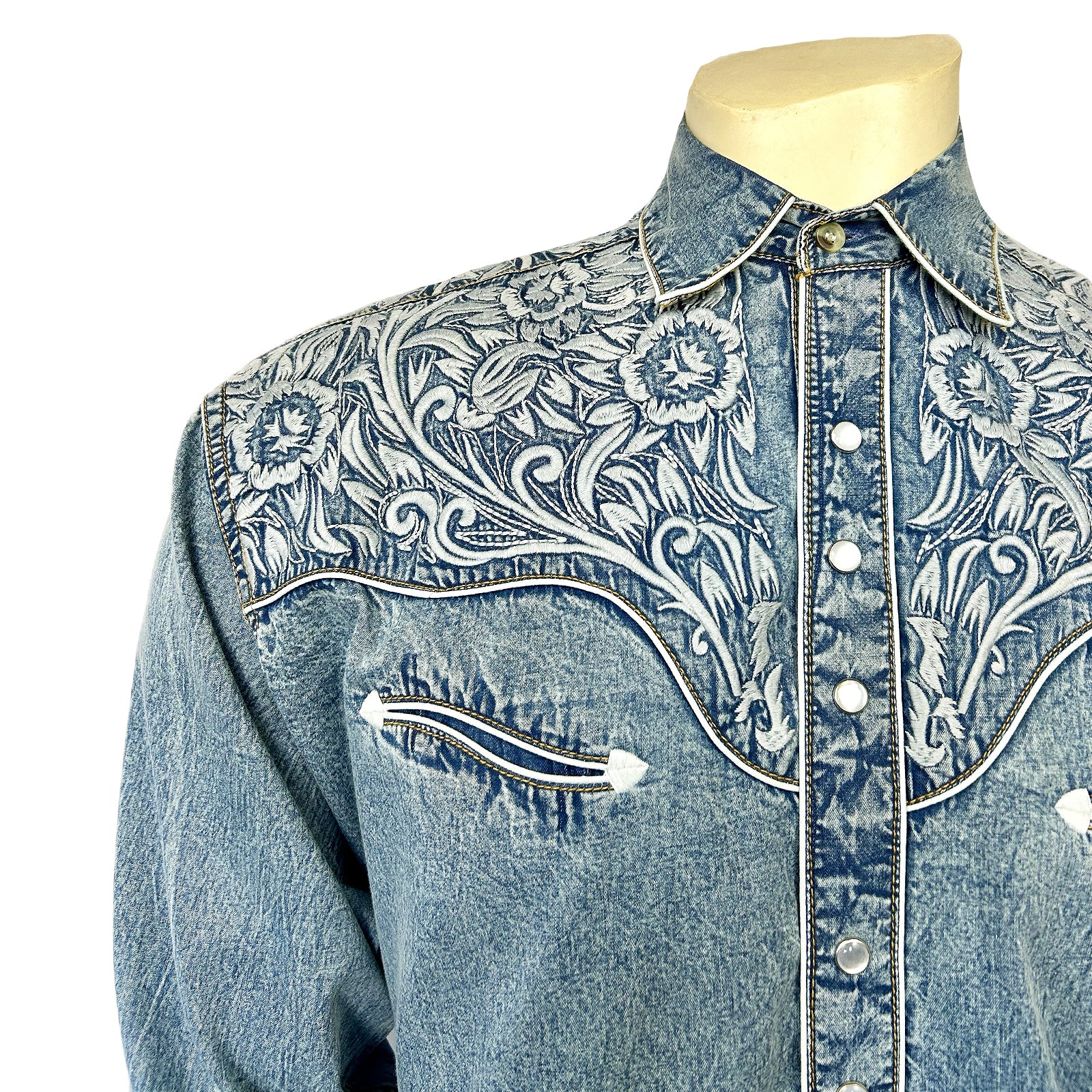 VIntage Prior Press Western store Embroidered Denim Shirt