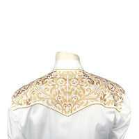 Men's Vintage Ivory and Gold Tooling Embroidered Western Shirt